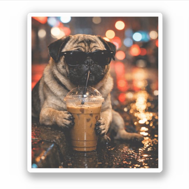 Funny Pug Drinking Iced Coffee Cute Dog Lover Gift (Front)