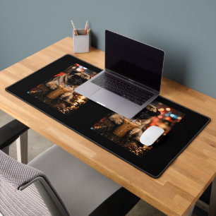 Funny Pug Drinking Iced Coffee Cute Dog Lover Gift Desk Mat