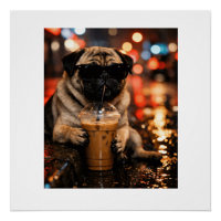 Funny Pug Drinking Iced Coffee Cute Dog Lover Gift
