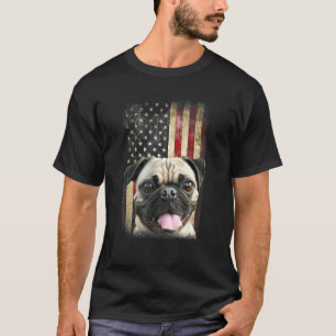 Funny Pug Face Flag American Distressed Dog T-Shirt