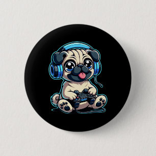 Funny Pug Gamer Dog Gaming Pug Pugs Video Game 1  6 Cm Round Badge