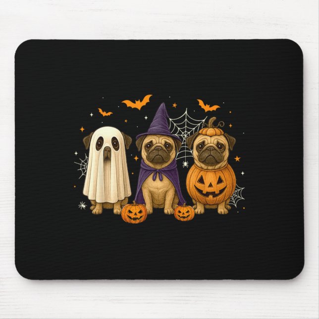 Funny Pug Ghost Witch Pumpkin Halloween Costume Mouse Pad (Front)