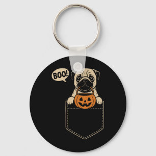 Funny Pug Halloween Cute Pug Dog Pocket Boo Trick Key Ring