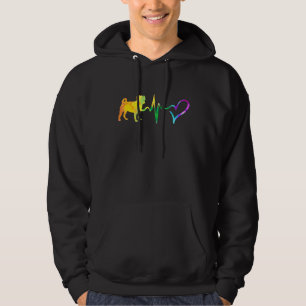 Funny Pug Heartbeat Vintage Colourful Dog Hoodie