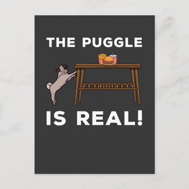 Funny Pug Hungry Dog Pun Fast Food Struggle Postcard (Front)