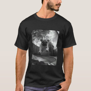 Funny Pug Jumping on a Trampoline Backyard Dog Lov T-Shirt
