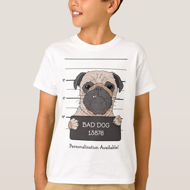 Funny Pug Mugshot  T-Shirt (Front)