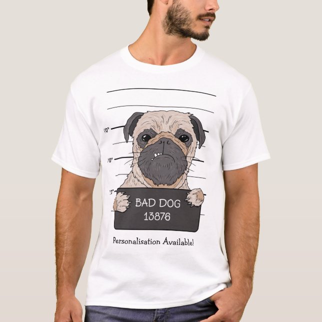 Funny Pug Mugshot  T-Shirt (Front)
