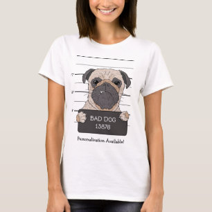 Funny Pug Mugshot  T-Shirt