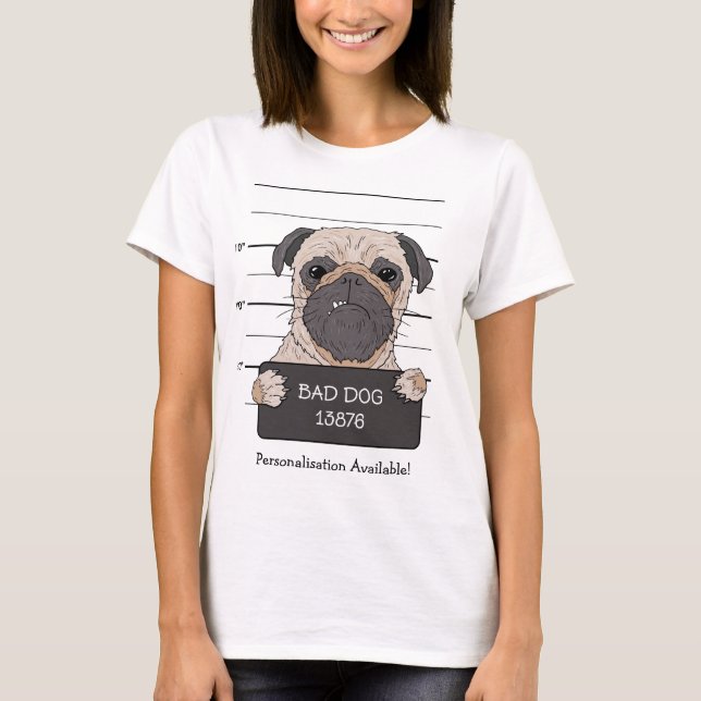 Funny Pug Mugshot  T-Shirt (Front)
