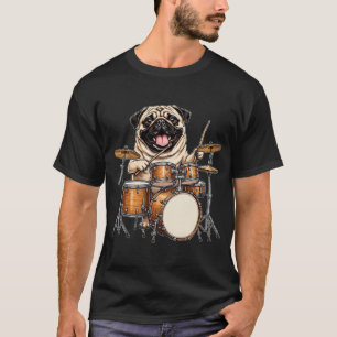 Funny Pug Playing Drums Drummer Dog Lover Musician T-Shirt