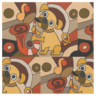 Funny Pug Playing Saxophone Abstract Fabric