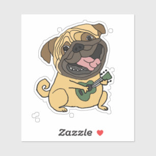Funny Pug Playing Ukulele Cartoon