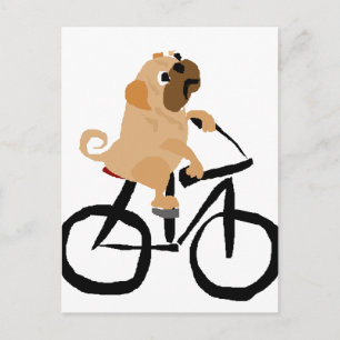 Funny Pug Puppy Dog Riding Bicycle Postcard