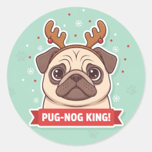 Funny Pug Reindeer Holiday Sticker
