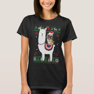 Funny Pug Riding Llama Christmas Gifts Pug Xmas ug T-Shirt