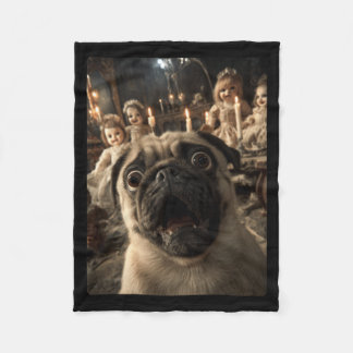 Funny Pug Selfie With Creepy Dolls Spooky Fleece Blanket