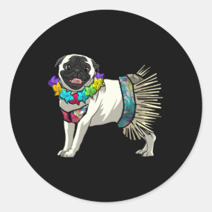 Funny Pug Shirt - Hula Dancer Hawaii Gifts Men Classic Round Sticker