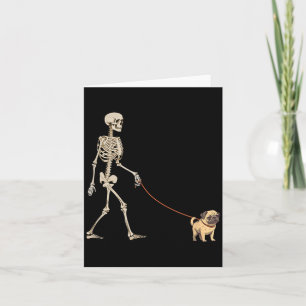 Funny Pug Skeleton Dog Walking Halloween Dog Card