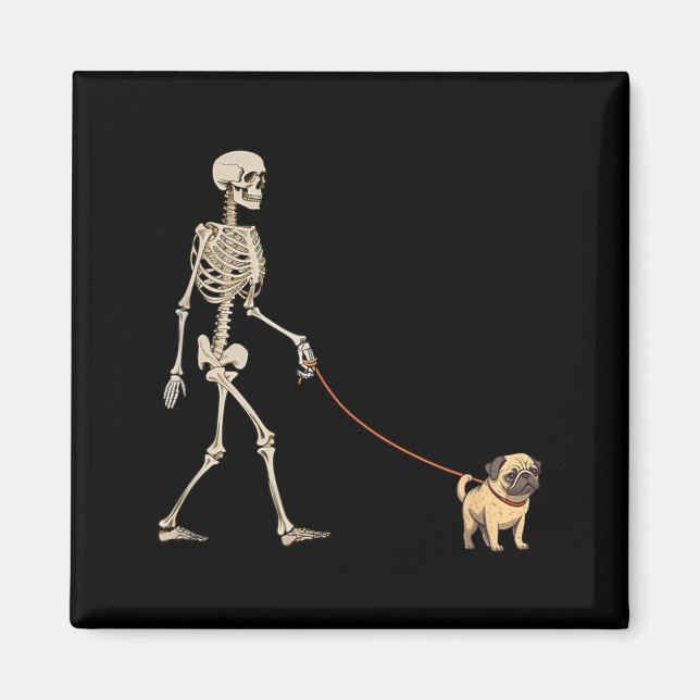 Funny Pug Skeleton Dog Walking Halloween Dog Magnet (Front)