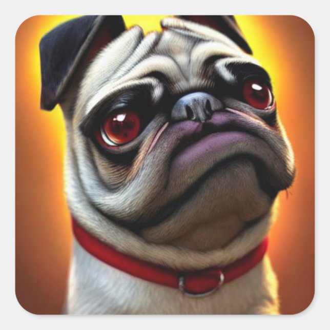 Funny Pug Square Sticker (Front)