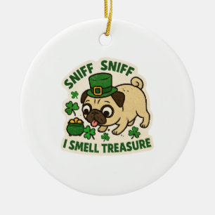 Funny Pug Treasure Hunting St. Patrick’s Day Ceramic Ornament