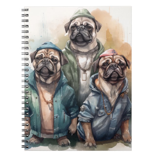 Funny Pug Watercolor Art Notebook (Front)