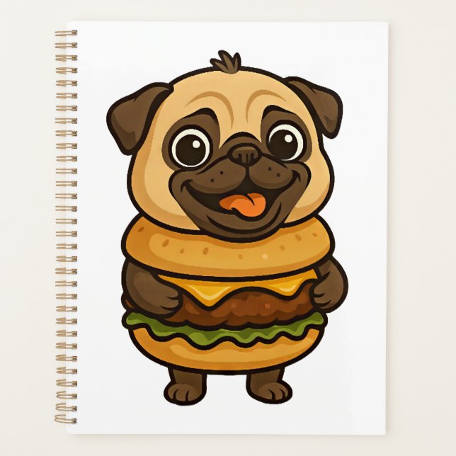 Funny pug with hamburger cheeseburger mythical cre planner (Front)