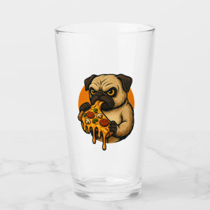 Funny pug with pizza Italian food cartoon Glass