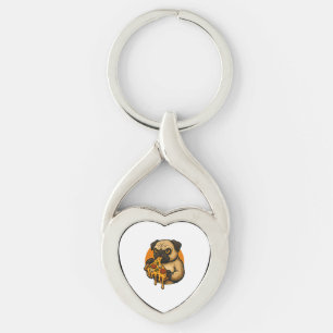 Funny pug with pizza Italian food cartoon Key Ring