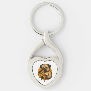 Funny pug with pizza Italian food cartoon Key Ring