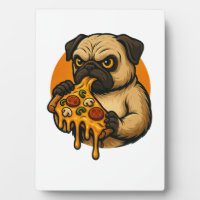 Funny pug with pizza Italian food cartoon