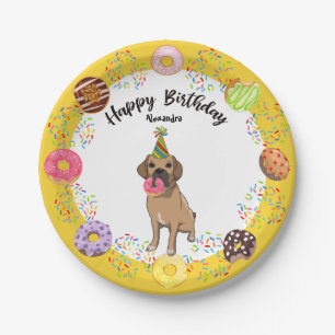 Funny Puggle Dog Doughnuts Birthday Party Paper Plate