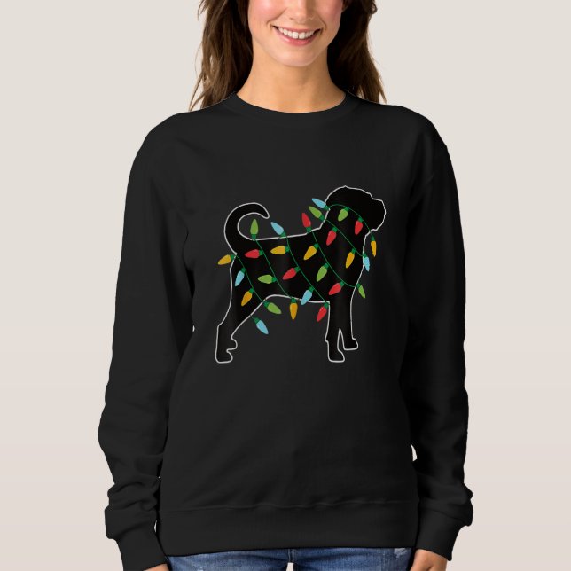 Funny Pugglegle Dog Tree Christmas Lights Xmas Paj Sweatshirt (Front)