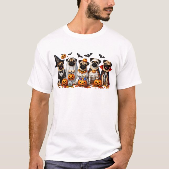 Funny Pugs Halloween Dog Lover T-Shirt (Front)