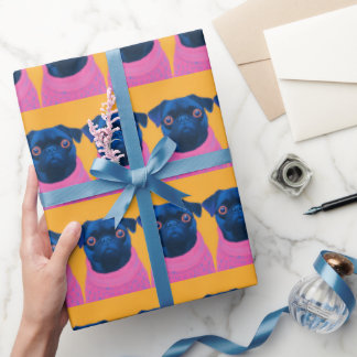 Funny Pugs Orange and Pink Wrapping Paper