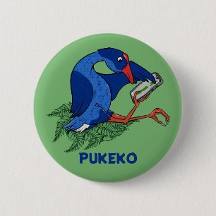 Funny Pukeko with mobile phone 6 Cm Round Badge
