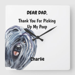Funny Puli Dog Dad Watercolor Canine Art  Square Wall Clock