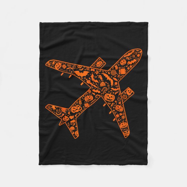 Funny Pumpkin Aeroplane Candy Halloween Mens Women Fleece Blanket (Front)