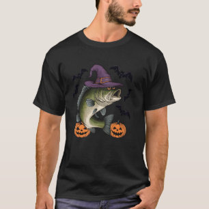 Funny Pumpkin Bat Witch Costume Bass Fish Hallowee T-Shirt