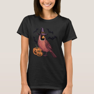 Funny Pumpkin Bat Witch Costume Cardinal Bird Hall T-Shirt