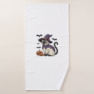 Funny Pumpkin Bat Witch Costume Cat Halloween Tank Bath Towel
