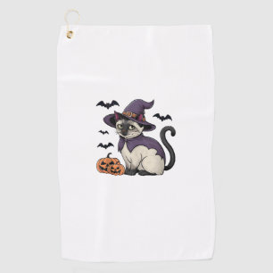 Funny Pumpkin Bat Witch Costume Cat Halloween Tank Golf Towel