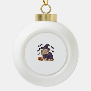 Funny Pumpkin Bat Witch Costume Persian Cat Hallow Ceramic Ball Christmas Ornament