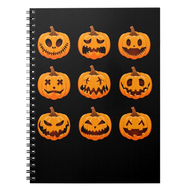 Funny Pumpkin Faces Scary Happy Sad Pumpkins Notebook (Front)