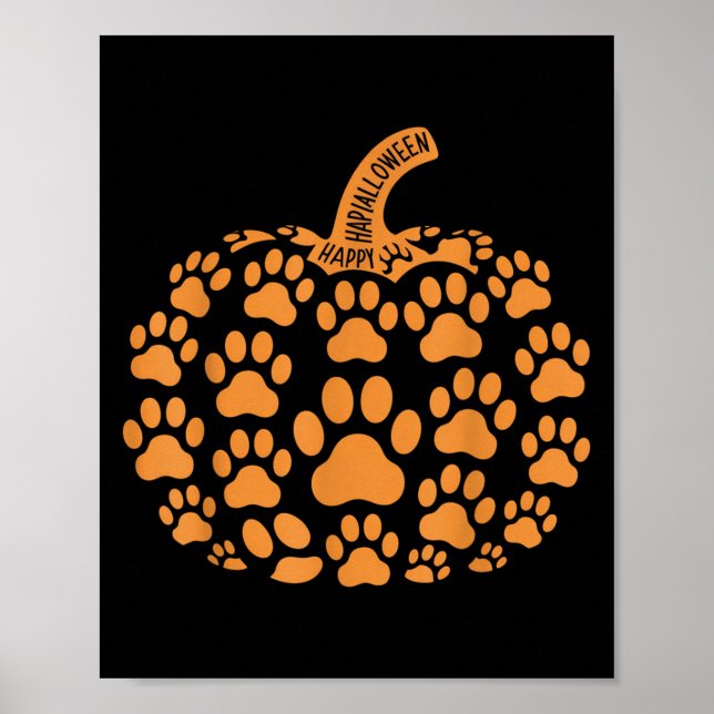 Funny Pumpkin Halloween Paw Dog For Men Women Kids Poster (Front)