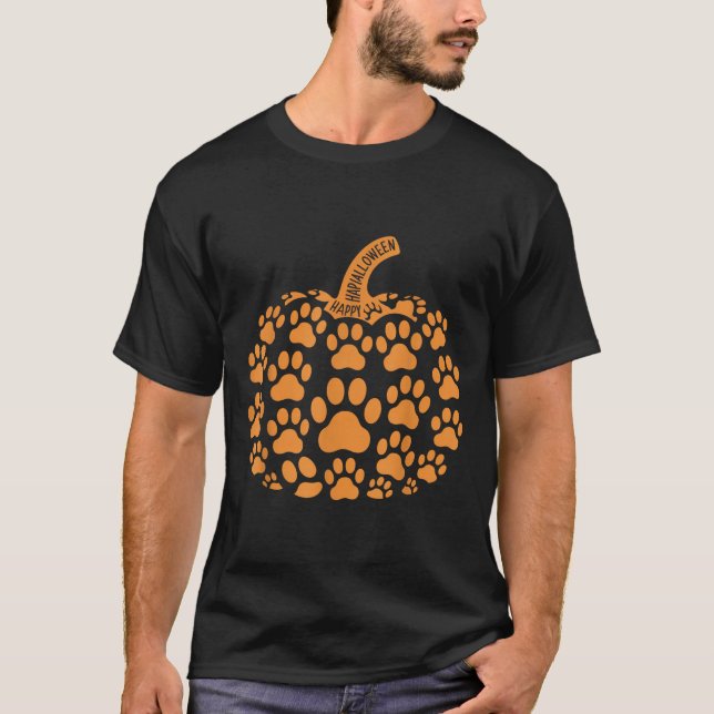 Funny Pumpkin Halloween Paw Dog For Men Women Kids T-Shirt (Front)