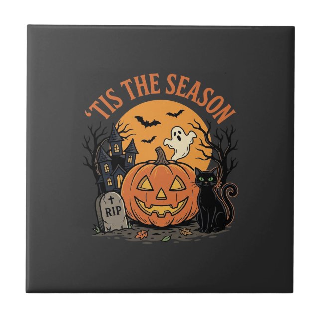 Funny Pumpkin Halloween Pun Design2 (2)_1 Ceramic Tile (Front)