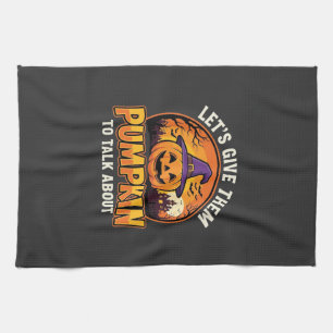 Funny Pumpkin Halloween Pun Design_1 Tea Towel