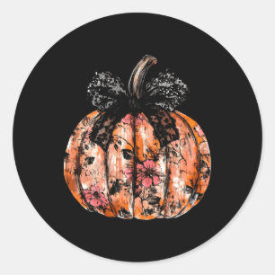 Funny Pumpkin Happy Halloween Lace Coquette Bow Gi Classic Round Sticker